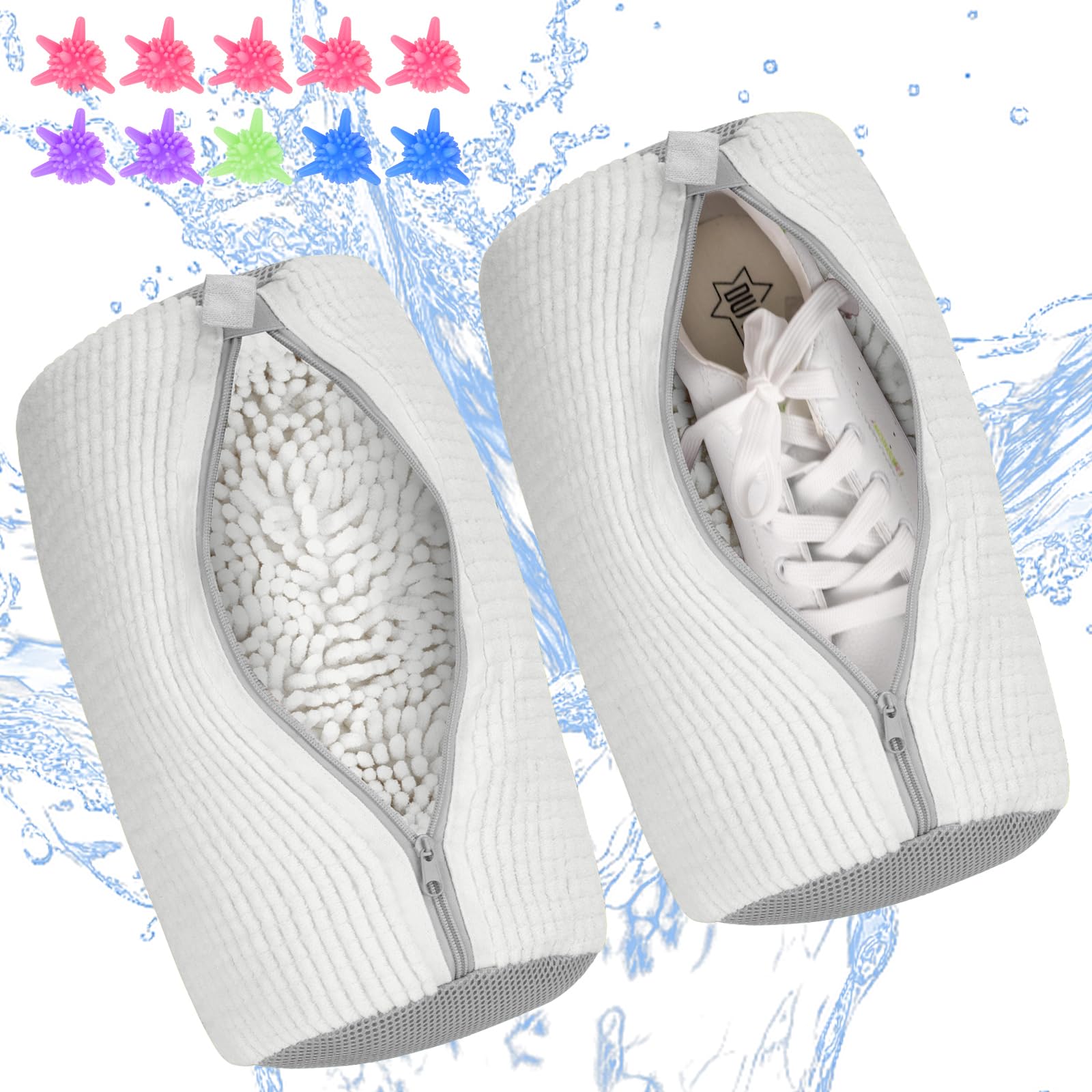 Sneaker Cleaning Bag with 10 Wash Balls - Shoe Washing Machine Protector for Gym Shoes, Flats & Sneakers - Large Zippered Laundry Bag for Men, Women & Kids - Perfect for Travel, Sports & Daily Shoe Care