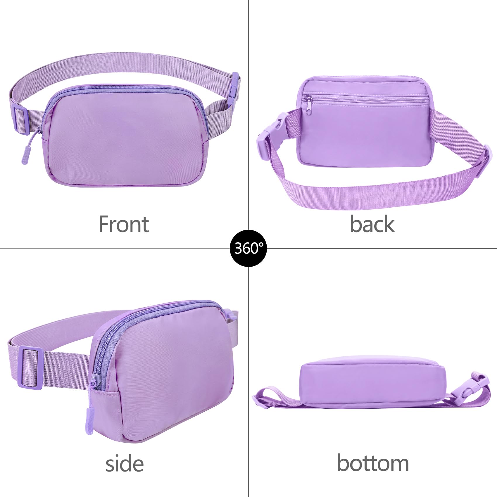 Adjustable Fanny Pack Crossbody Bag for Women & Men - Light Purple Belt Bag for Hiking, Running, Workout & Travel - Hands-Free Waist Pack with Phone Pouch - Perfect for Outdoor Activities, Gym & Daily Use