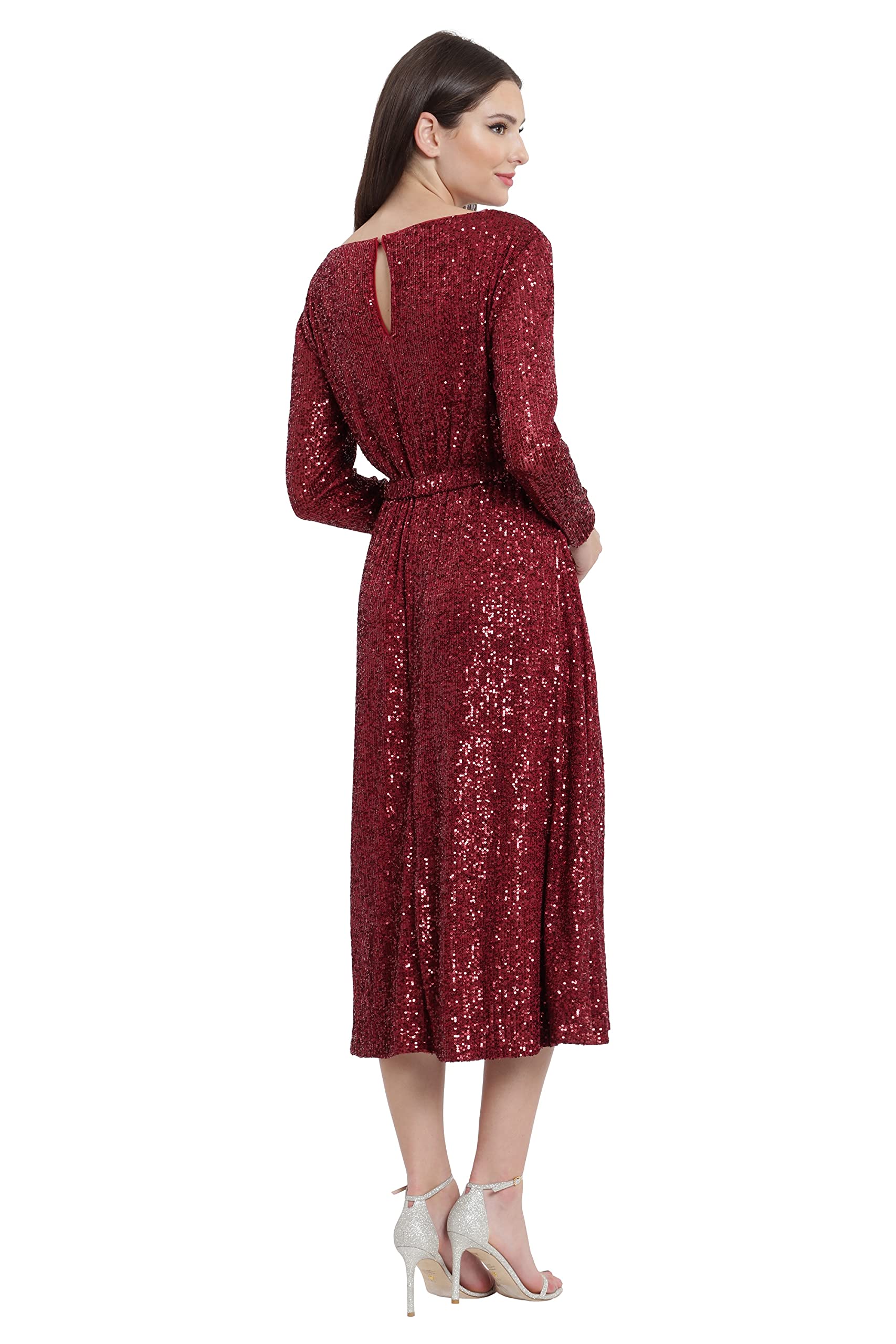 Maggy London Women's Midi Dress - Boat Neck Long Sleeve for Work & Events