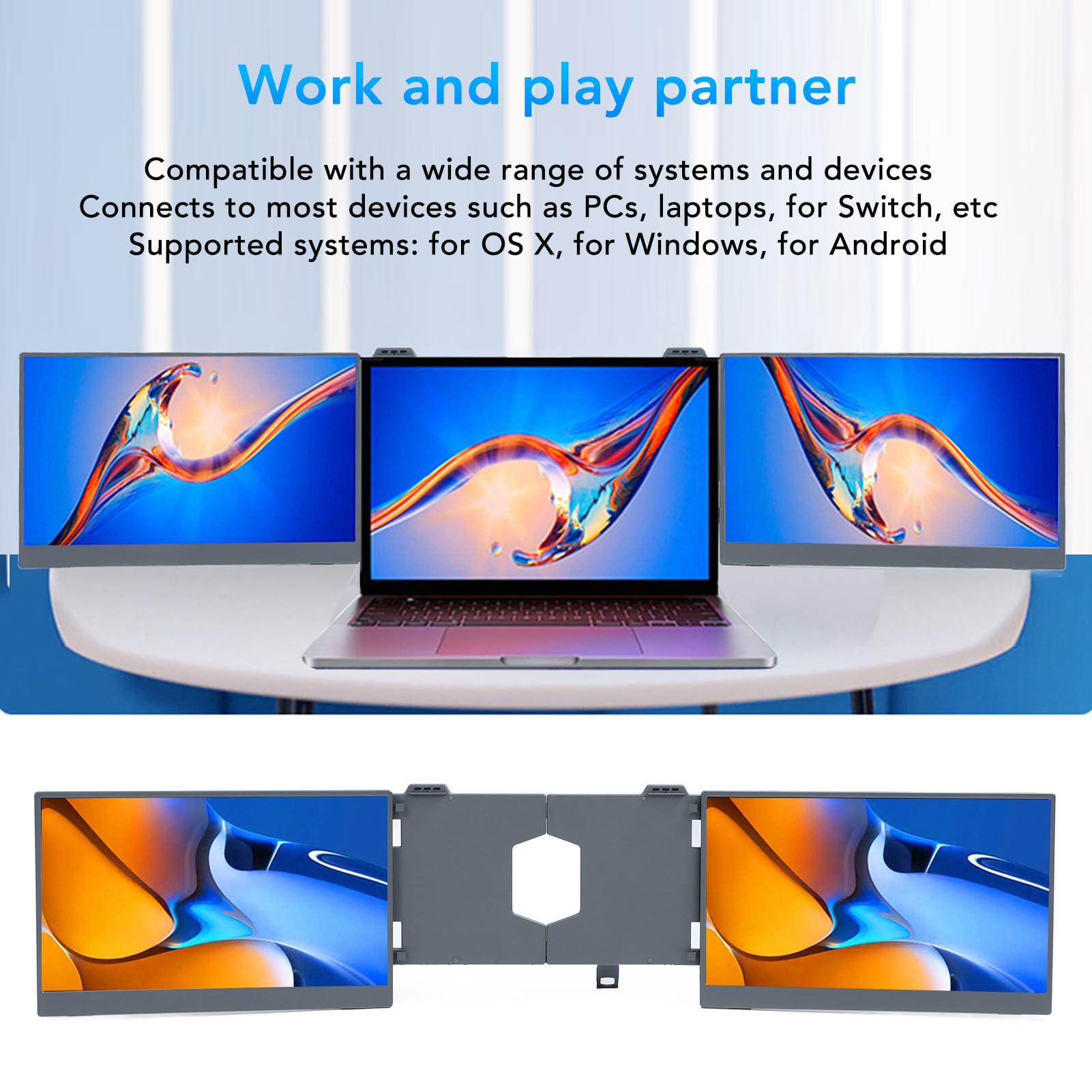 Elprico 15.6 Inch Portable Triple Monitor for Laptop - IPS FHD Display, Plug and Play Laptop Screen Extender - Perfect for Remote Work, Gaming & Multitasking