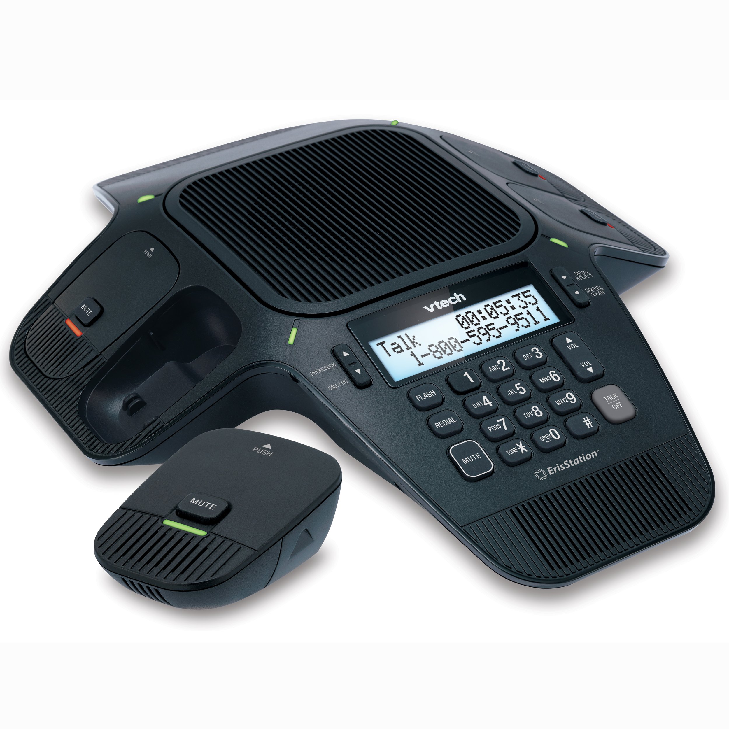 VTech VCS704 ErisStation DECT 6.0 Conference Phone with 4 Wireless Microphones - OrbitLink Wireless Technology for Clear Audio - Ideal for Office Meetings, Conference Calls & Business Communications
