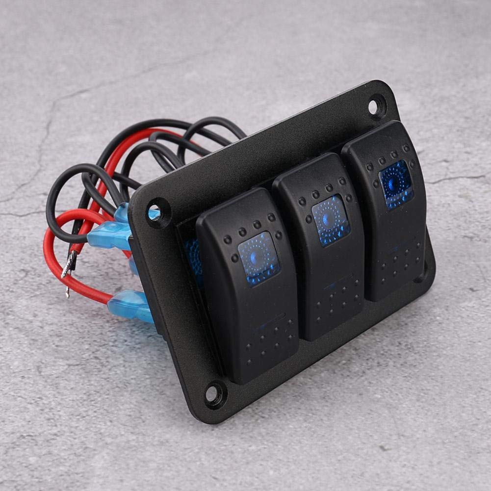 KIMISS 12V/24V 3 Gang LED Blue Light Toggle Rocker Switch Panel - Waterproof Marine Grade for RV, Car, Boat, Truck (Black) | Perfect for Dashboard, Control Panel & Electrical System Upgrades