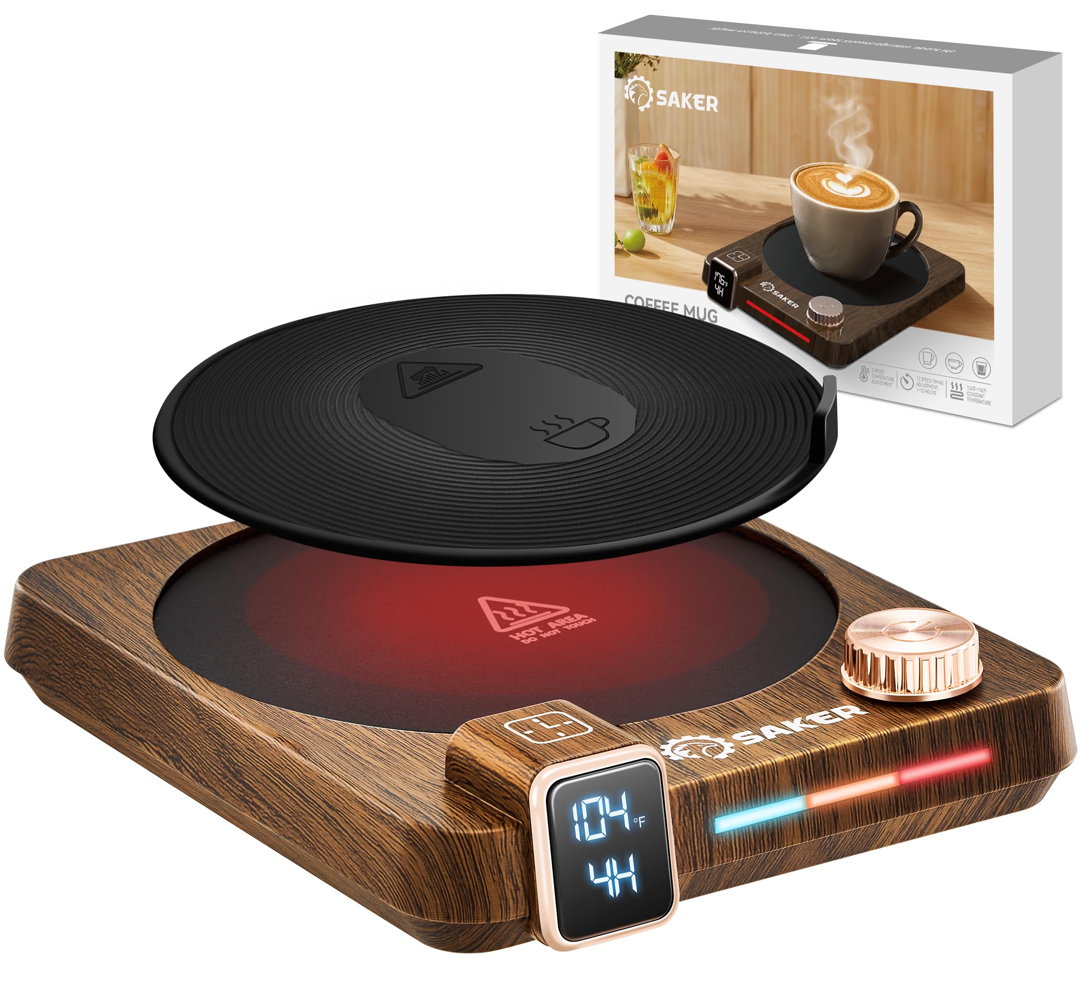 Smart Coffee Mug Warmer with Temperature & Time Display - Auto Shut Off 1-12Hrs, Adjustable Heat Settings & Tri-Color LED - Perfect for Office Desk, Home Use, and Gift Giving