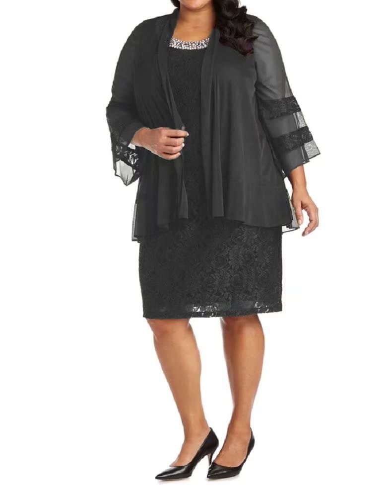 Elegant Plus Size 2-Piece Bell Sleeve Chiffon Dress Set with Jacket - Knee-Length Mother of the Bride Outfit for Weddings, Parties & Special Occasions