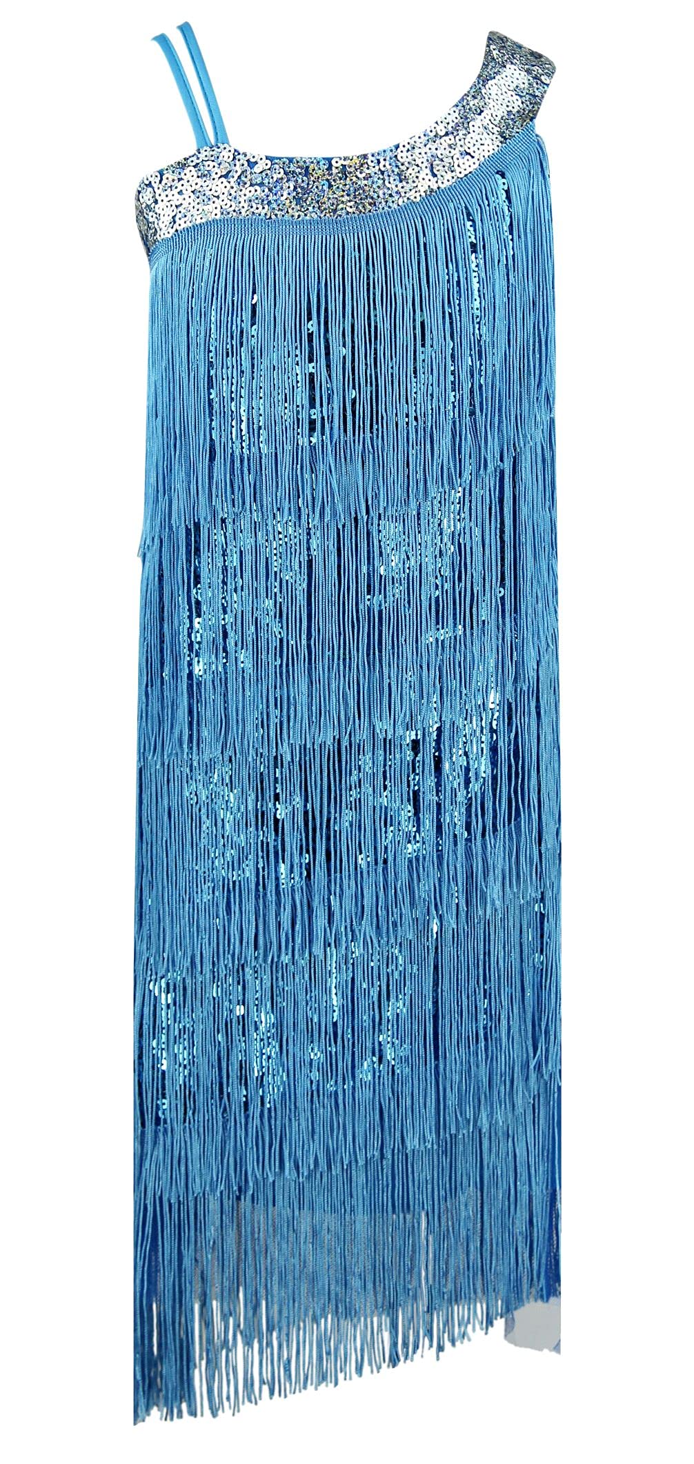 1920s Kids Sequined Fringed Chicken Feather Dress - Latin Dance Costume Set for Girls Performance & Party (Flapper Dress, Halloween, Stage Show, Photo Shoot)