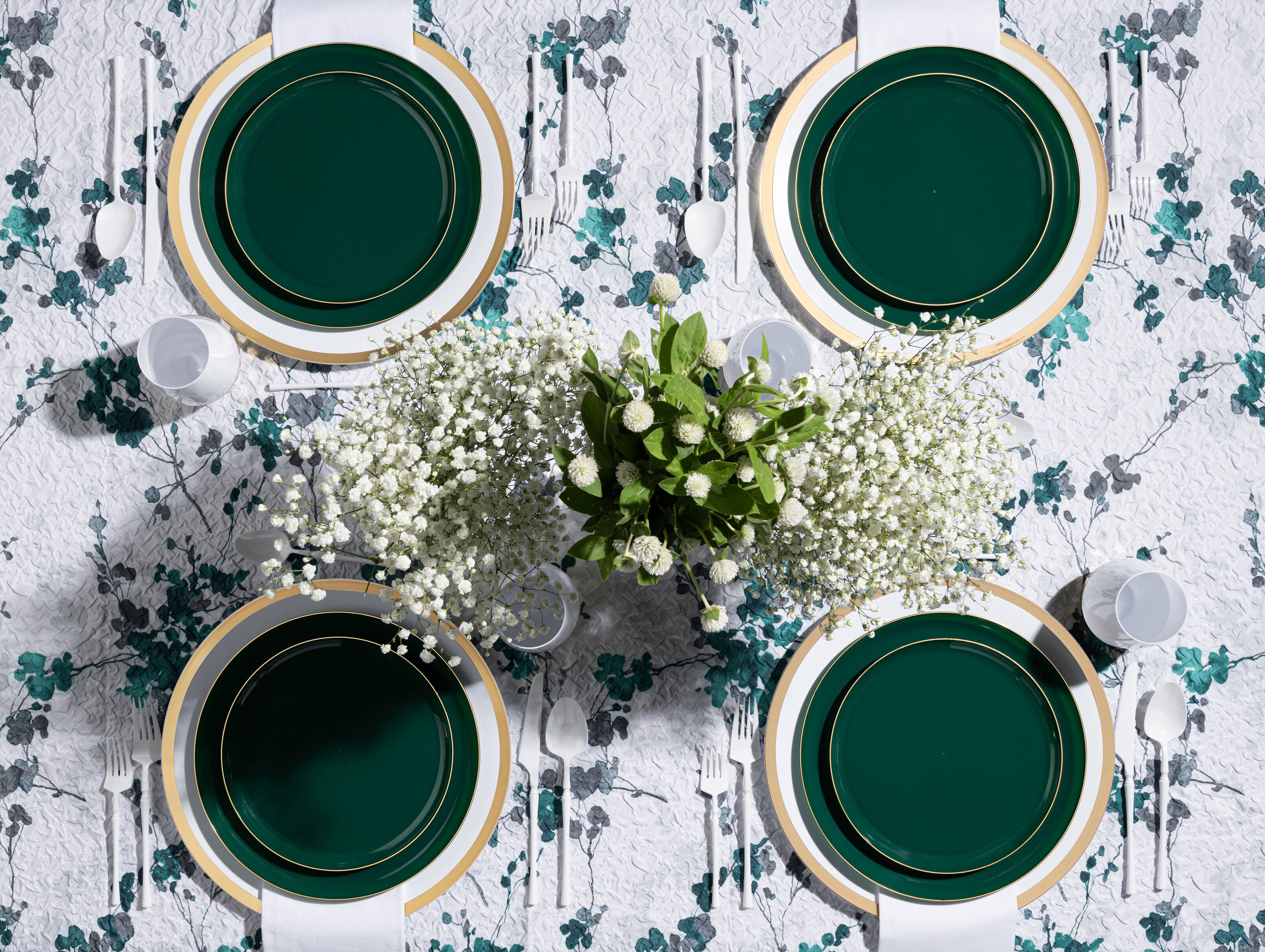 Premium 10-Pack Green & Gold Round Plastic Plates - Elegant Disposable Dinnerware for Parties, Weddings & Special Events