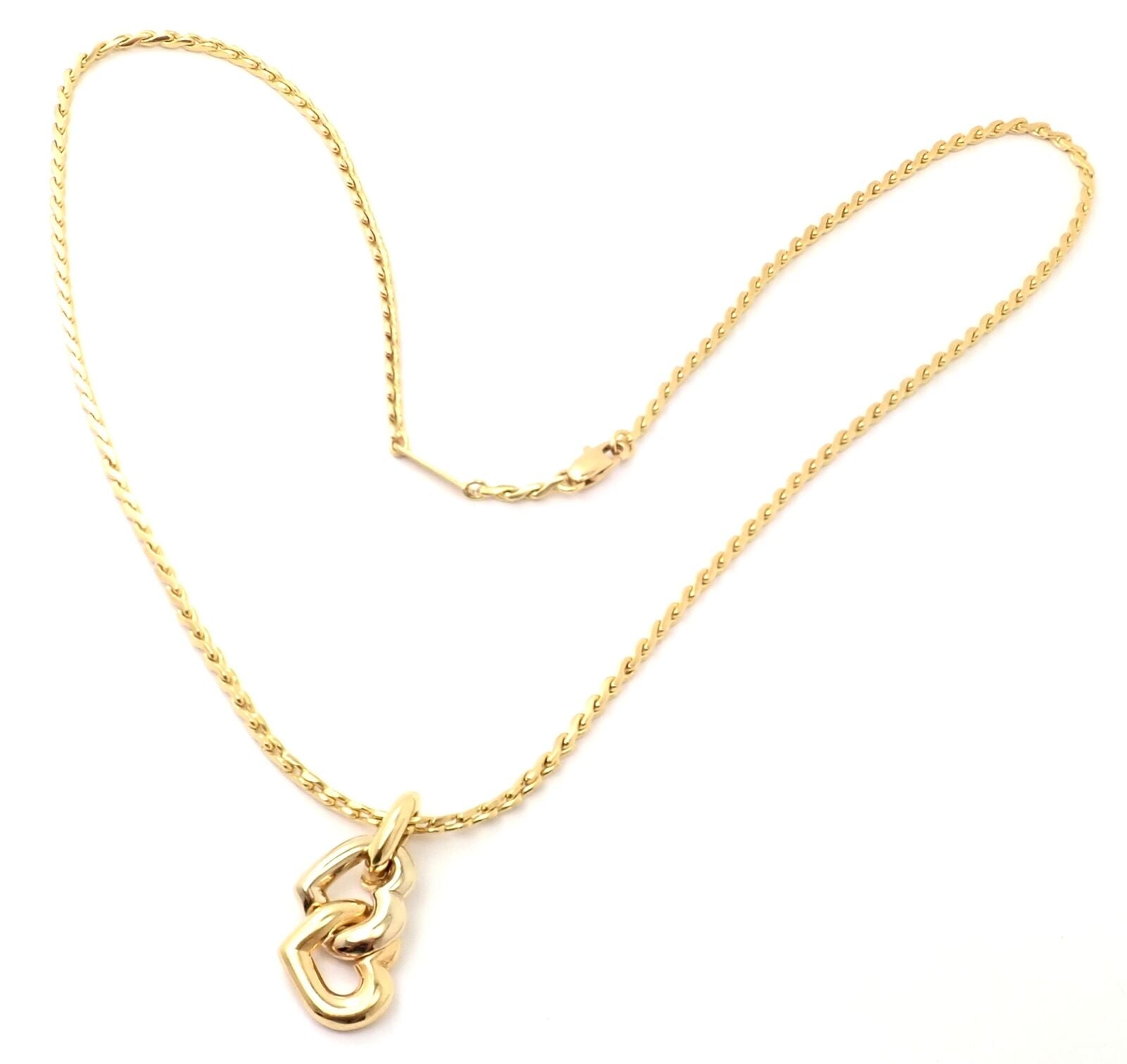 Authentic Cartier 18k Yellow & White Gold Double Heart Pendant Necklace with S Chain - Elegant Jewelry Gift for Women, Perfect for Anniversaries & Valentine's Day