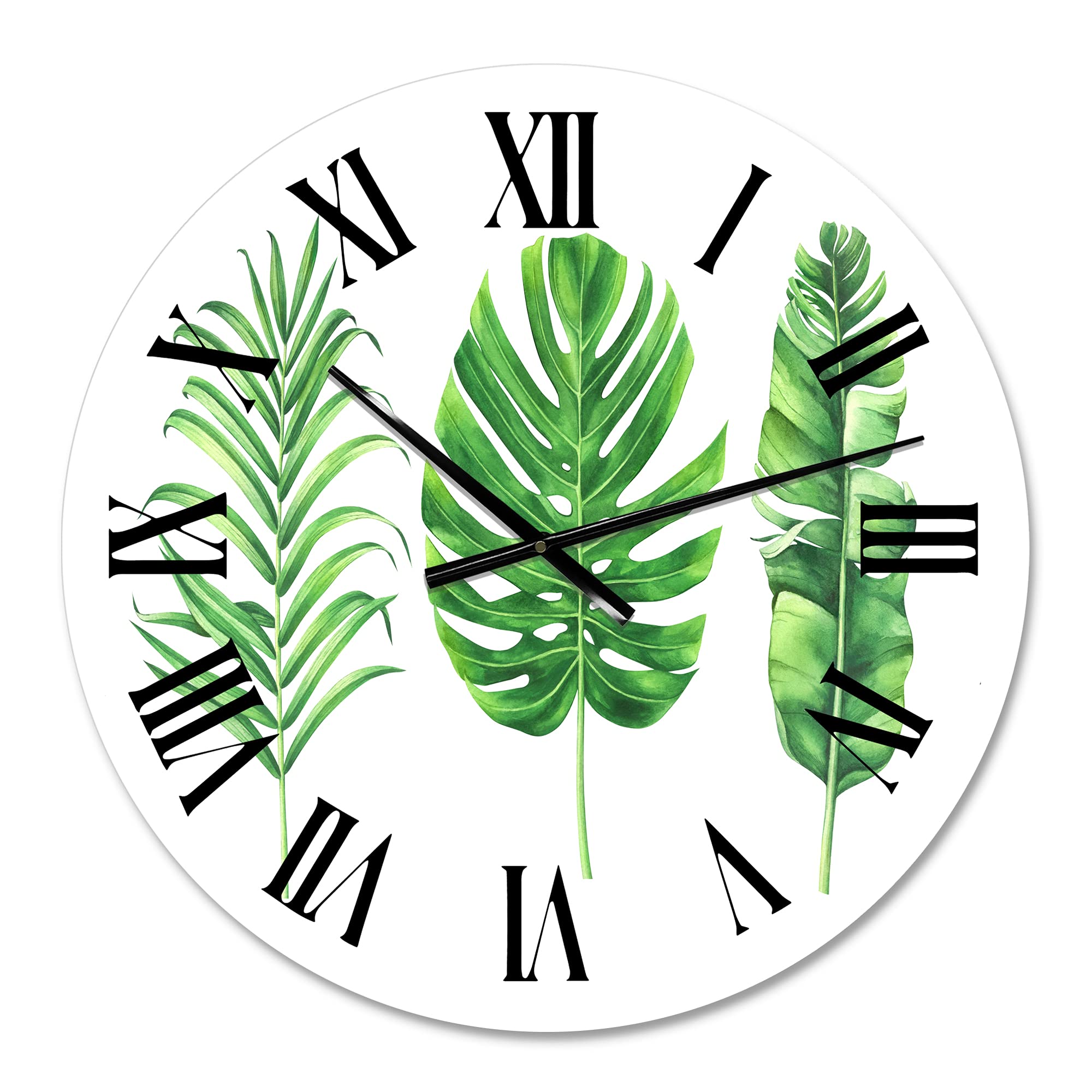 Farmhouse Wall Clock with Tropical Monstera Leaf Design - Large Floral Botanical Wall Clock for Bedroom, Living Room, Kitchen & Home Decor - Perfect for Rustic, Modern & Farmhouse Style Interiors