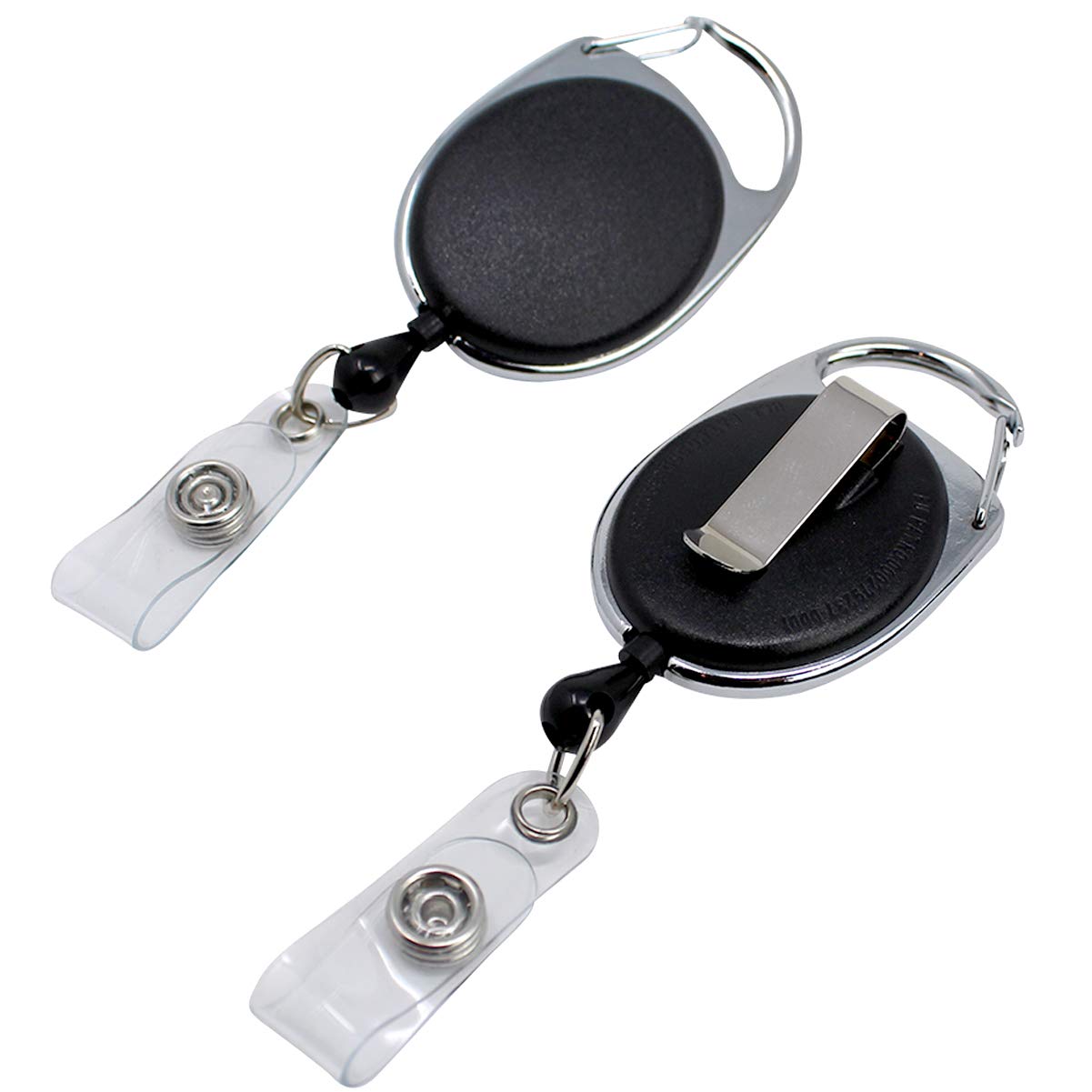 100 Pack Premium Oval Badge Reel with Carabiner & Belt Clip - Retractable ID Holder with Vinyl Strap for Key Cards, Keys & Name Tags - Ideal for Nurses, Teachers & Office Professionals (Black)