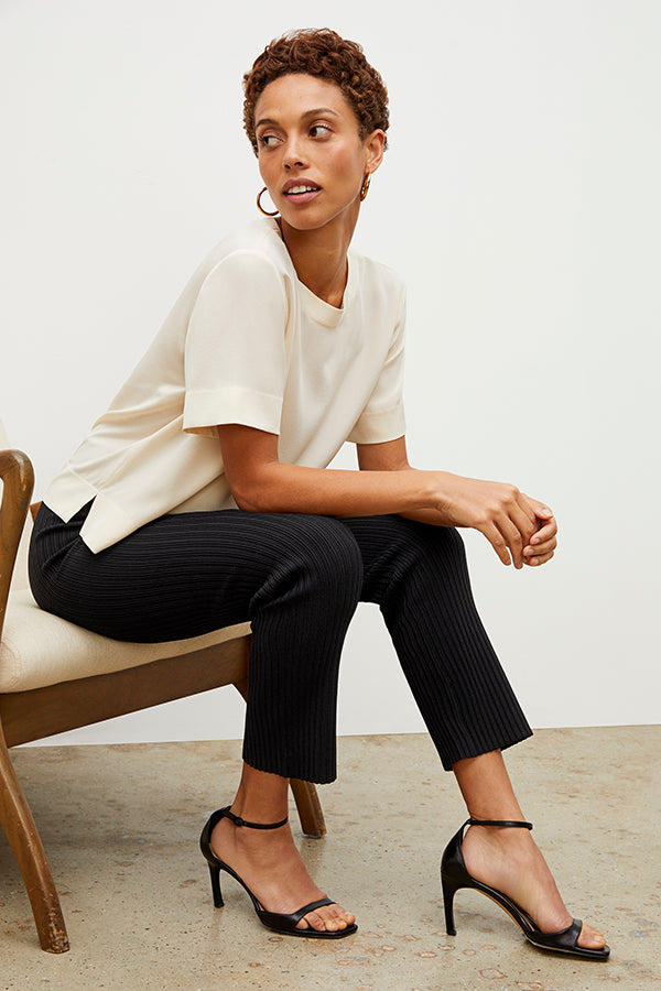 Finley Stretch Pant Ribbed Jardigan Knit Pants for Women - Soft Comfortable High Waist Trousers in Black | Perfect for Work, Travel & Casual Wear