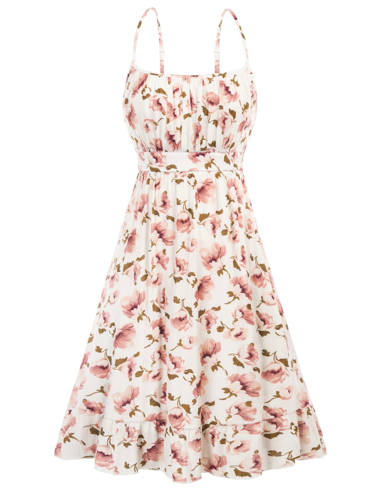 GRACE KARIN Women's Floral Spaghetti Strap Dress with Ruffle Hem & Pleated Design - Boho Flowy Midi Summer Dress for Beach, Vacation & Casual Wear | Perfect for Outdoor Parties, Date Nights & Tropical Getaways