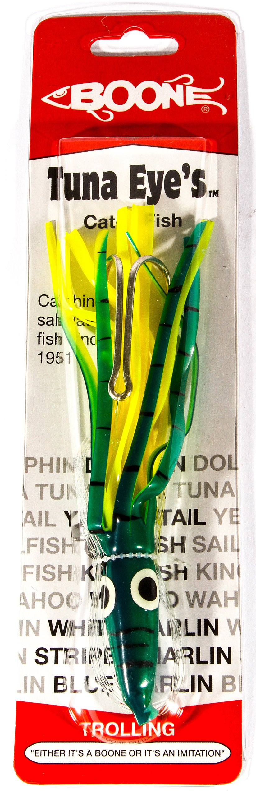 Boone Tuna Eyes Rigged Lure - 6.5 Inch Dolphin Color Saltwater Fishing Bait for Offshore & Deep Sea Angling