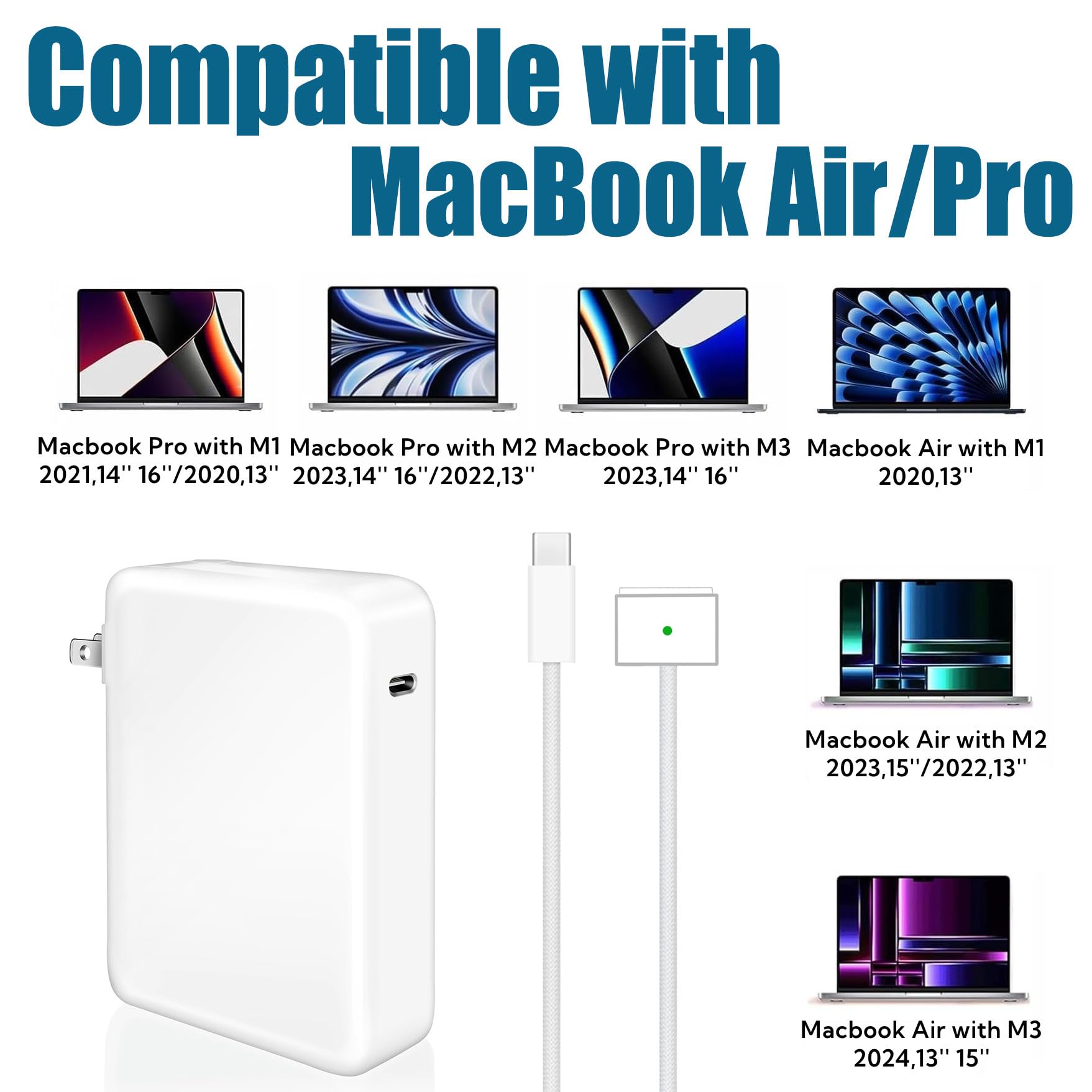 140W USB C Fast Charger for MacBook Pro 16/14 inch & MacBook Air 15/13 inch (2021-2025 M1/M2/M3/M4) with 6.6ft USB-C to USB-C Cable - Perfect for Home, Office & Travel Charging