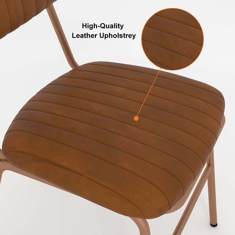 Modern Brown Dining Chairs Set of 2 - Faux Leather Upholstered & Sturdy Metal Frame - Perfect for Kitchen, Dining Room, and Small Space Decor