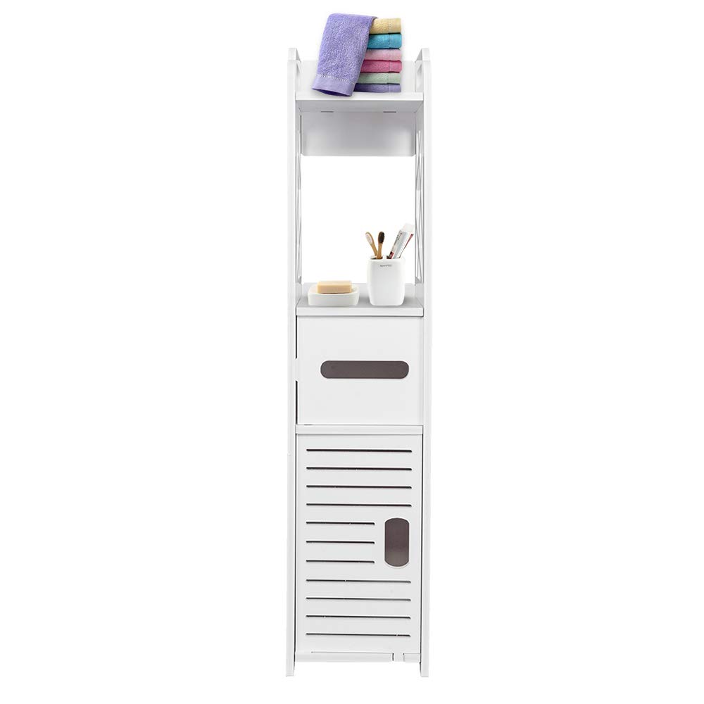 Waterproof Bathroom Floor Cabinet - 7.09 x 7.87 x 31.49 Inch Multi-Compartment Storage Organizer Rack (Style B) for Bath Towels, Toiletries & Cleaning Supplies - Perfect for Small Bathrooms, Laundry Rooms & Closets