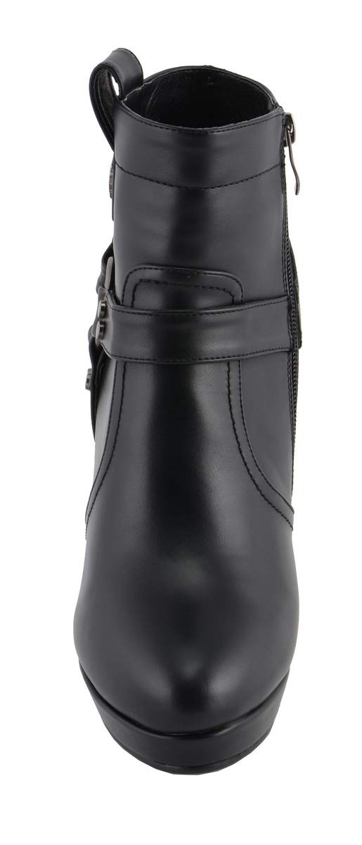 Milwaukee Leather MBL9432 Women's Black Harness Ankle Boots - Fashion Block Heel Booties for Women - Perfect for Casual Outfits, Office Wear & Night Out
