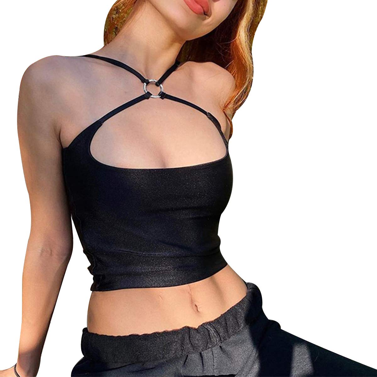 Women's Sexy Sleeveless Camisole Top - Solid Color Slim Fit Backless Vest with Hanging Neck Sling for Summer, Night Out, Date Night and Casual Wear