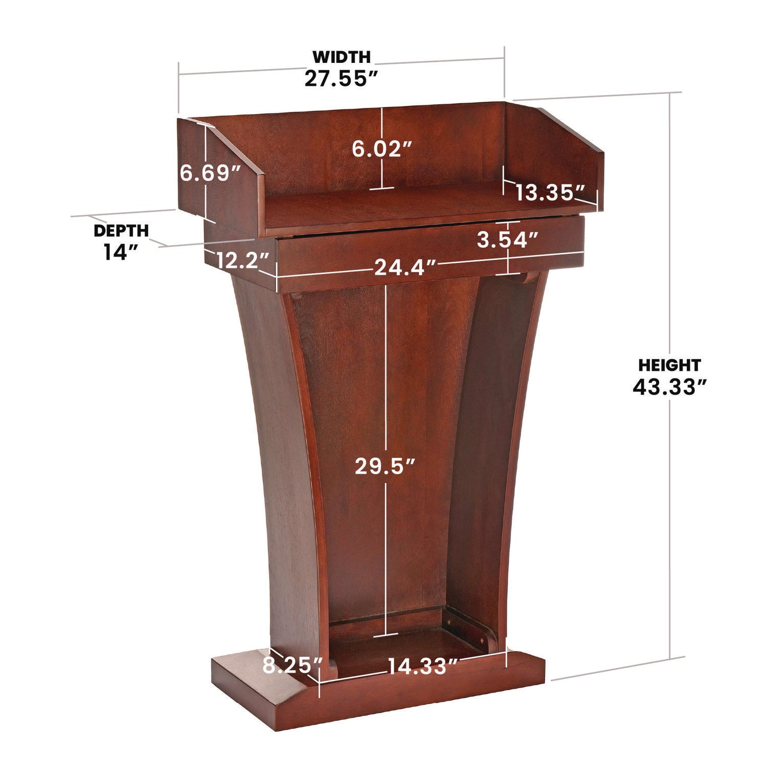 AdirOffice Wooden Standing Podium Lectern with Drawer & Storage - 27.55
