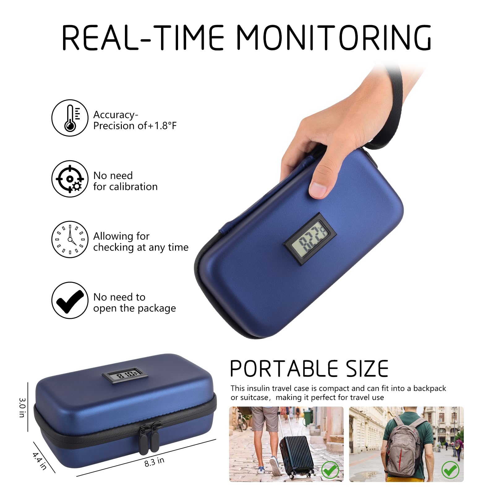 24-Hour Insulin Cooler Travel Case - TSA Approved Diabetic Medication Cooler with Thermometer & Temperature Display - Refrigerated Medicine Organizer Bag with 2 Ice Packs - Perfect for Air Travel, Road Trips & Daily Diabetes Care