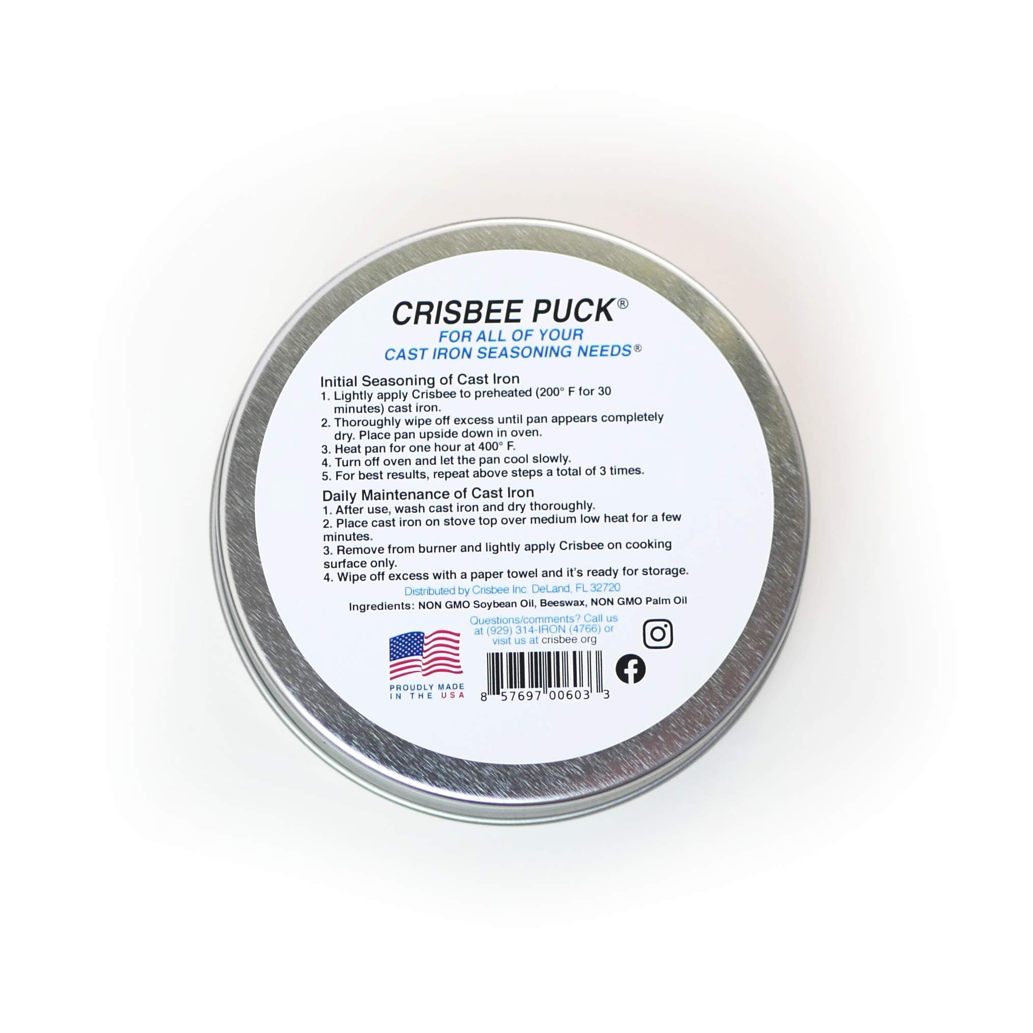 Crisbee Cast Iron Seasoning Brush Combo II with Crisbee Puck & Bamboo Brush - Non-Toxic Seasoning for Cast Iron & Carbon Steel Pans - Keep Cookware Non-Stick & Rust-Free - Perfect for Skillets, Griddles, Dutch Ovens - Ideal for Camping, Outdoor Cooking & Home Kitchen Use