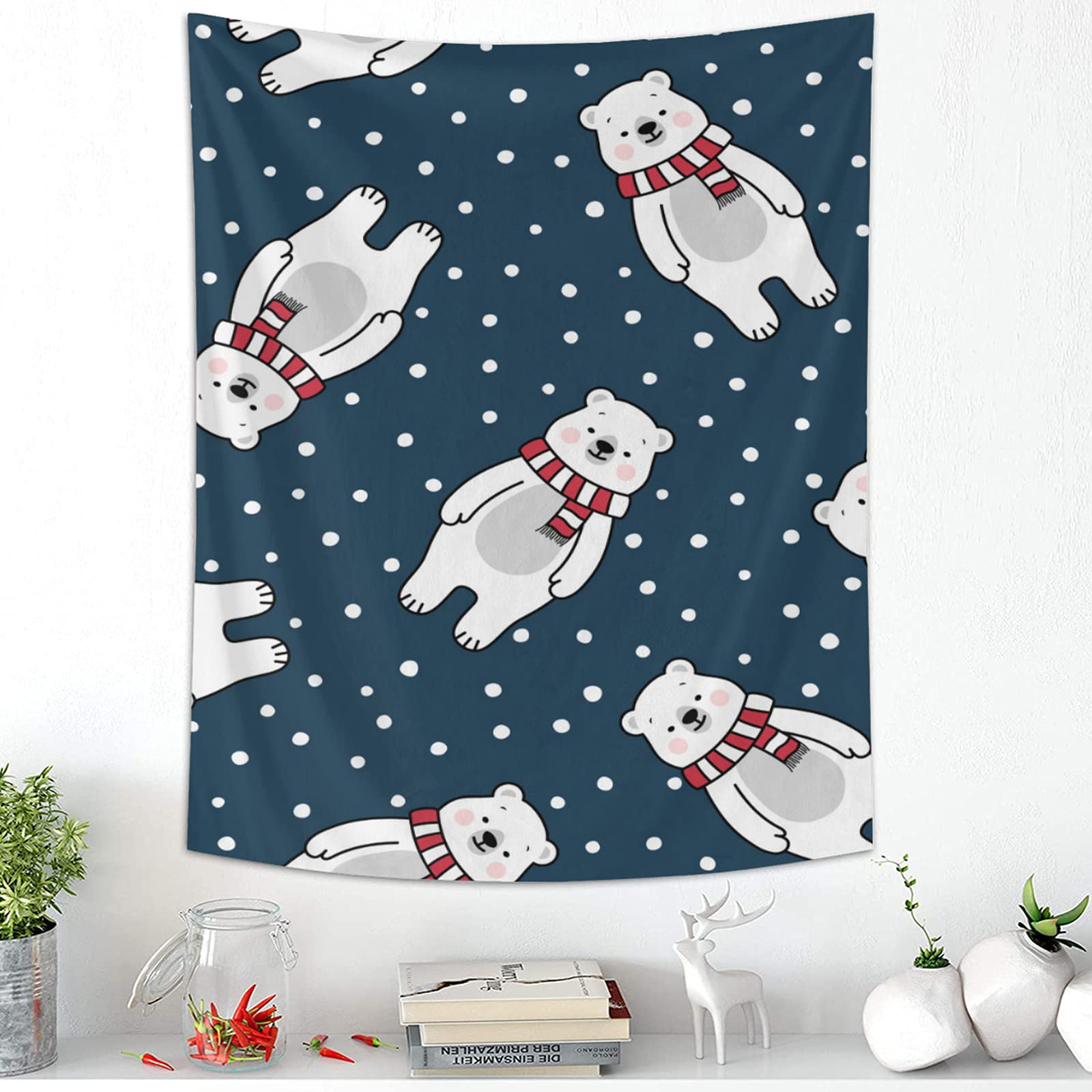 Cute Polar Bear Tapestry Wall Hanging - TropicalLife NIxux Aesthetic Bedroom Decor, 40x60 Inch Polyester Fabric Art for Cozy Home & Dorm Room Decorations