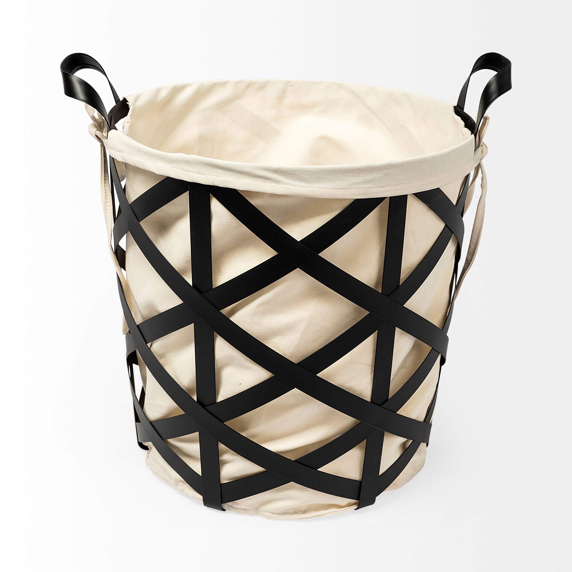 Liya Black Metal Basket with Cream Fabric Liner - Stylish Storage Organizer for Home, Office, Bathroom & Nursery Decor