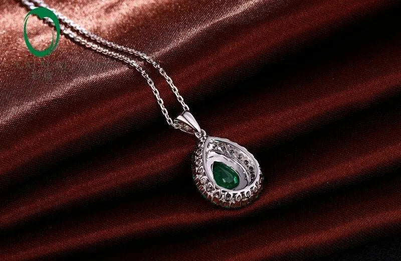 18K Gold Pear Shape 1.63ctw Natural Emerald & Diamond Engagement Pendant Necklace - Luxury Gift for Women, Anniversary, Valentine's Day, Bridal Jewelry