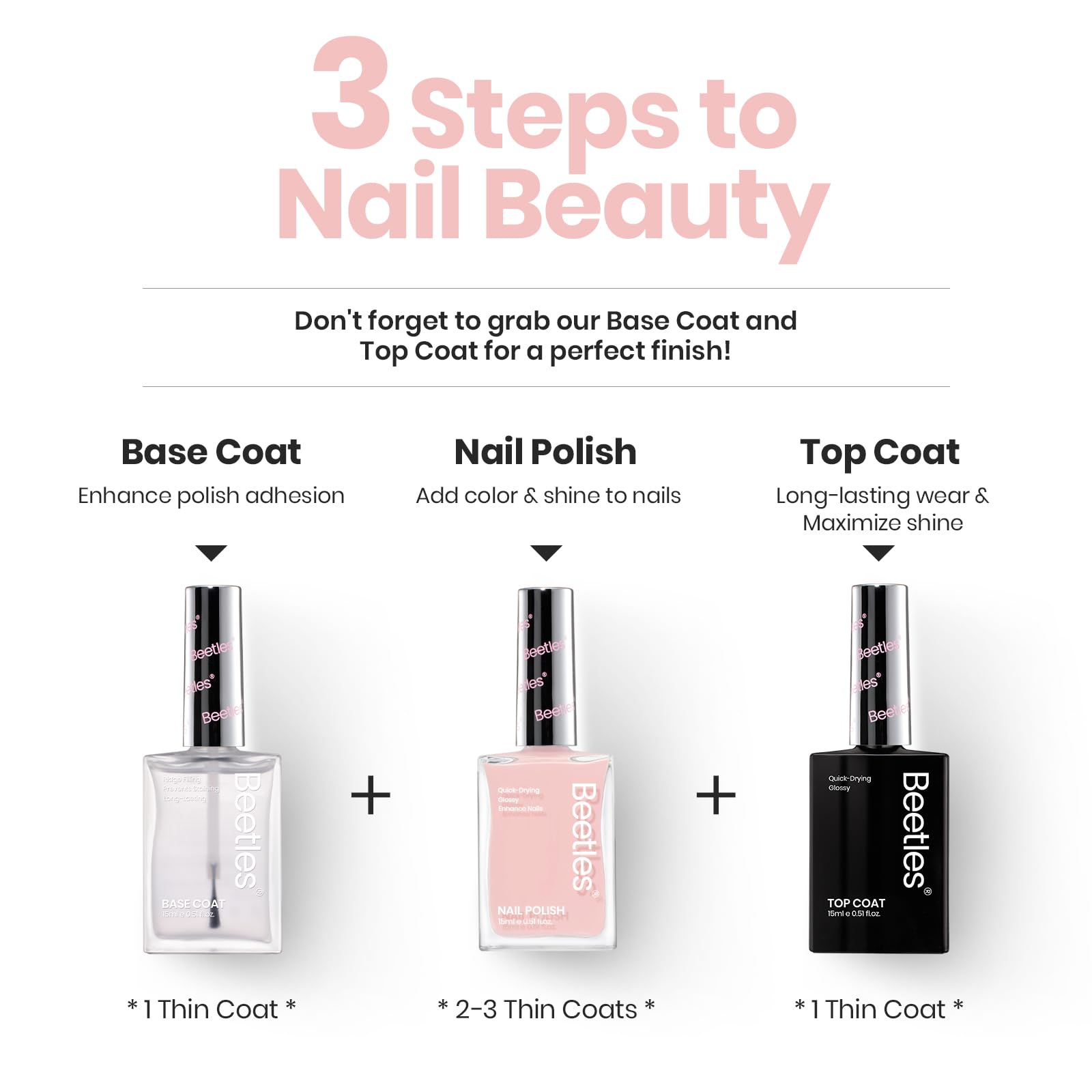 Beetles Nail Polish - Light Pink Natural Nail Concealer | Fast Drying, Strengthening & Growth Treatment for Thin & Damaged Nails | 0.51 Fl Oz | Perfect for Salon-Quality Manicures at Home & Everyday Wear