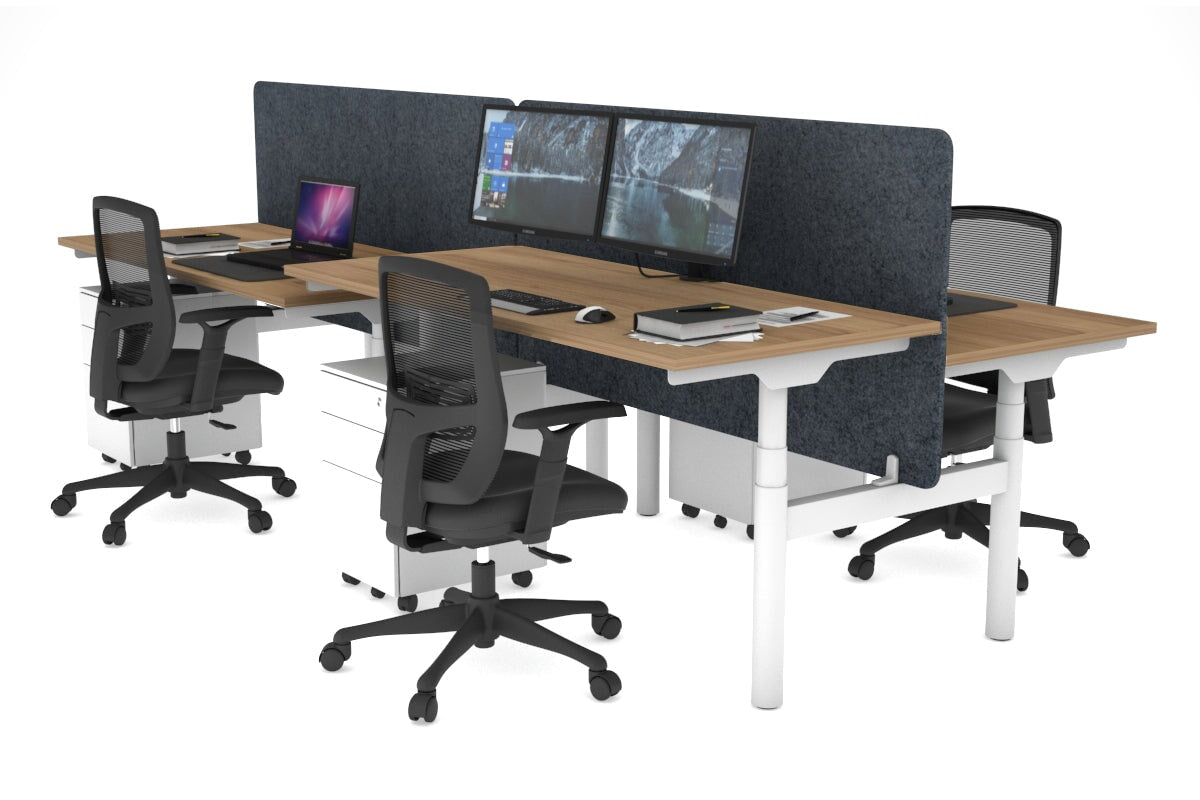 Flexi Premium Height Adjustable 4-Person H Bench Workstation - White Frame [1600L x 700W] - Ideal for Office, Coworking Spaces & Home Offices