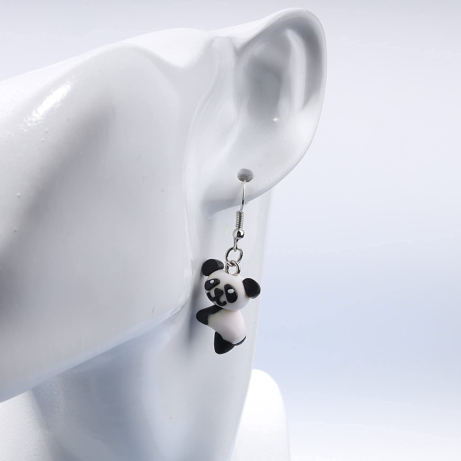 Cute 3D Panda Bear Drop Dangle Earrings - Handmade Soft Pottery Clay Animal Jewelry for Women & Teens | Perfect Gift for Animal Lovers, Birthday & Christmas Presents | Wear to Parties, Dates & Casual Outings