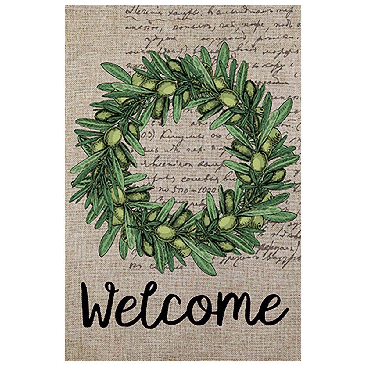 Morigins Welcome Olive Wreath Double-Sided House Flag 28x40 Inch - Summer Outdoor Yard Decor for Porch, Garden & Seasonal Home Decoration