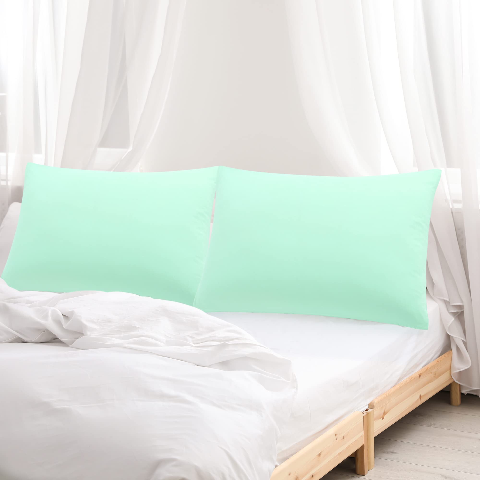 uxcell 2 Pack Queen Size Pillow Cases - Soft 1800 Series Microfiber Pillow Covers with Zipper Closure (20x30 Inches, Brook Green) for Bedroom, Hotel, and Travel Use