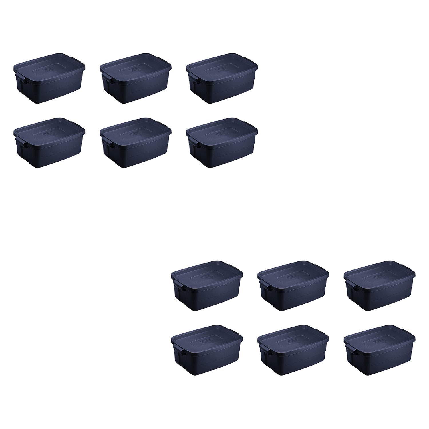 Rubbermaid Roughneck 3 Gallon Heavy Duty Plastic Storage Bins with Lids - Stackable, Reusable Home Organization Containers - Dark Indigo Metallic (12 Pack) for Garage, Basement, Office & Closet Storage Solutions