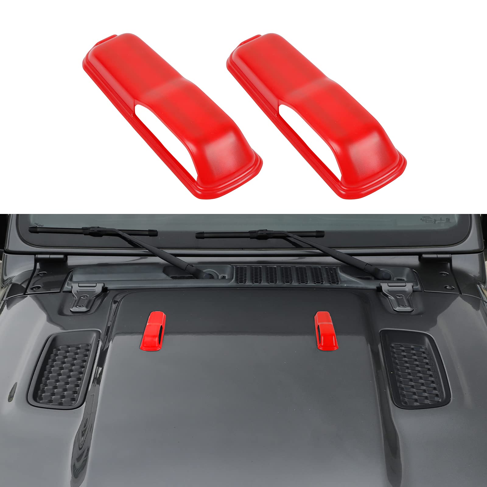 CheroCar JL JT Engine Hood Hinge Cover Decoration Stickers - Exterior Accessories for 2018-2021 Jeep Wrangler JL & 2020-2021 Jeep Gladiator JT (Red-B) - Upgrade Your Jeep's Style for Off-Road Adventures & Urban Driving