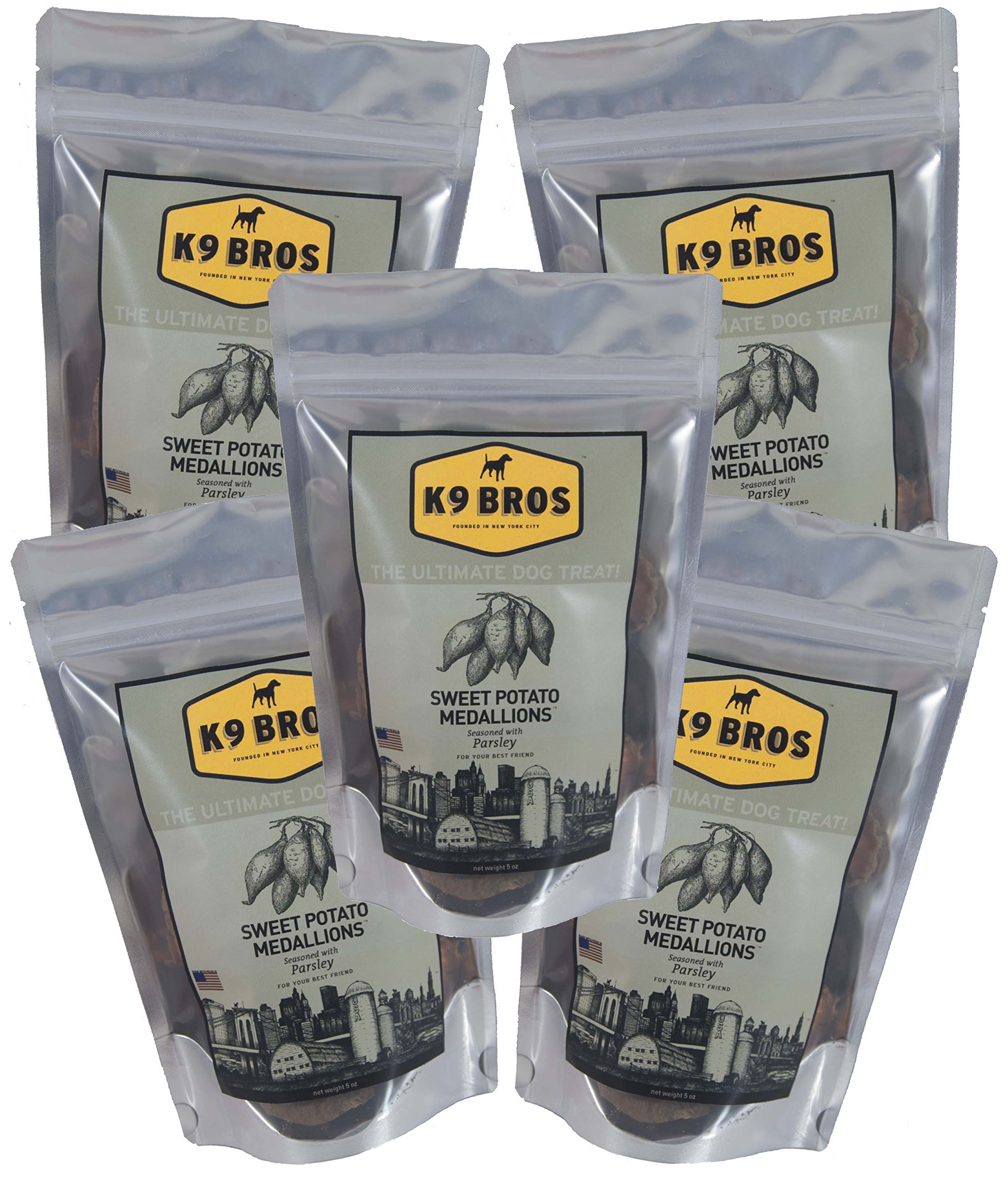 Organic Sweet Potato Dog Chews - Natural Dental Treats for Small & Medium Dogs, Parsley Seasoned for Fresh Breath, Grain-Free & Healthy, 5-Pack - Perfect for Training Rewards and Teeth Cleaning