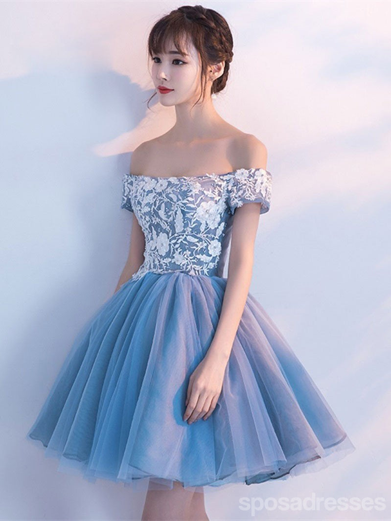 Affordable Blue Off-Shoulder Lace Homecoming Dress for Women - Elegant Prom Party Gown (Style CM446) | Perfect for Formal Dances, Graduation Ceremonies & Special Occasions