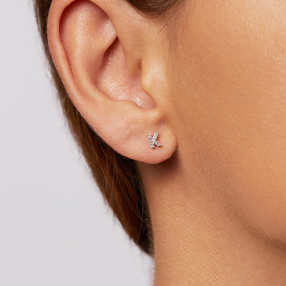 Diamond Letter K Single Stud Earring in Sterling Silver - Perfect for Birthdays, Gifts & Everyday Elegance