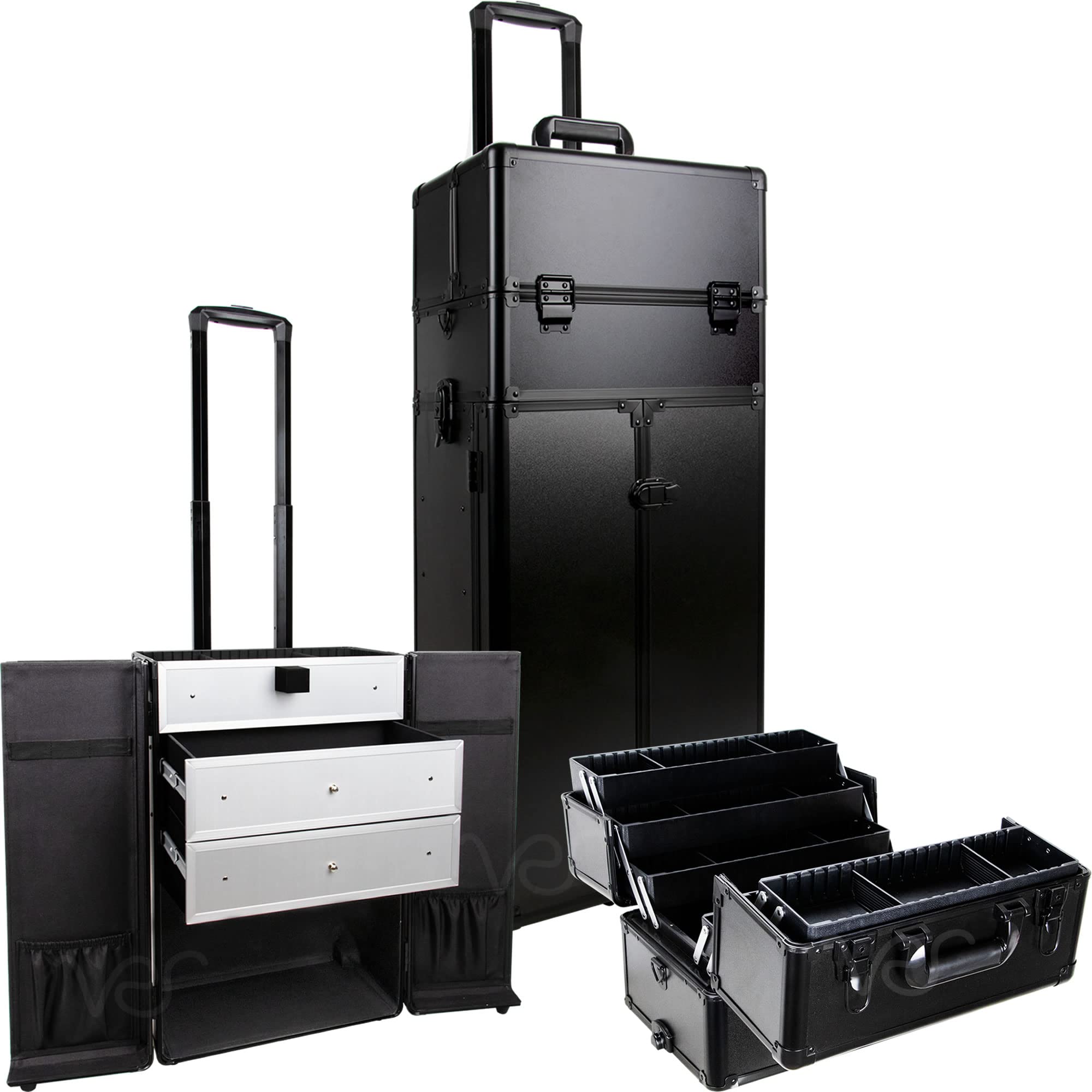3-in-1 Rolling Makeup Case with Adjustable Dividers & Mirror - Professional Cosmetic Organizer for Travel & Salon Use