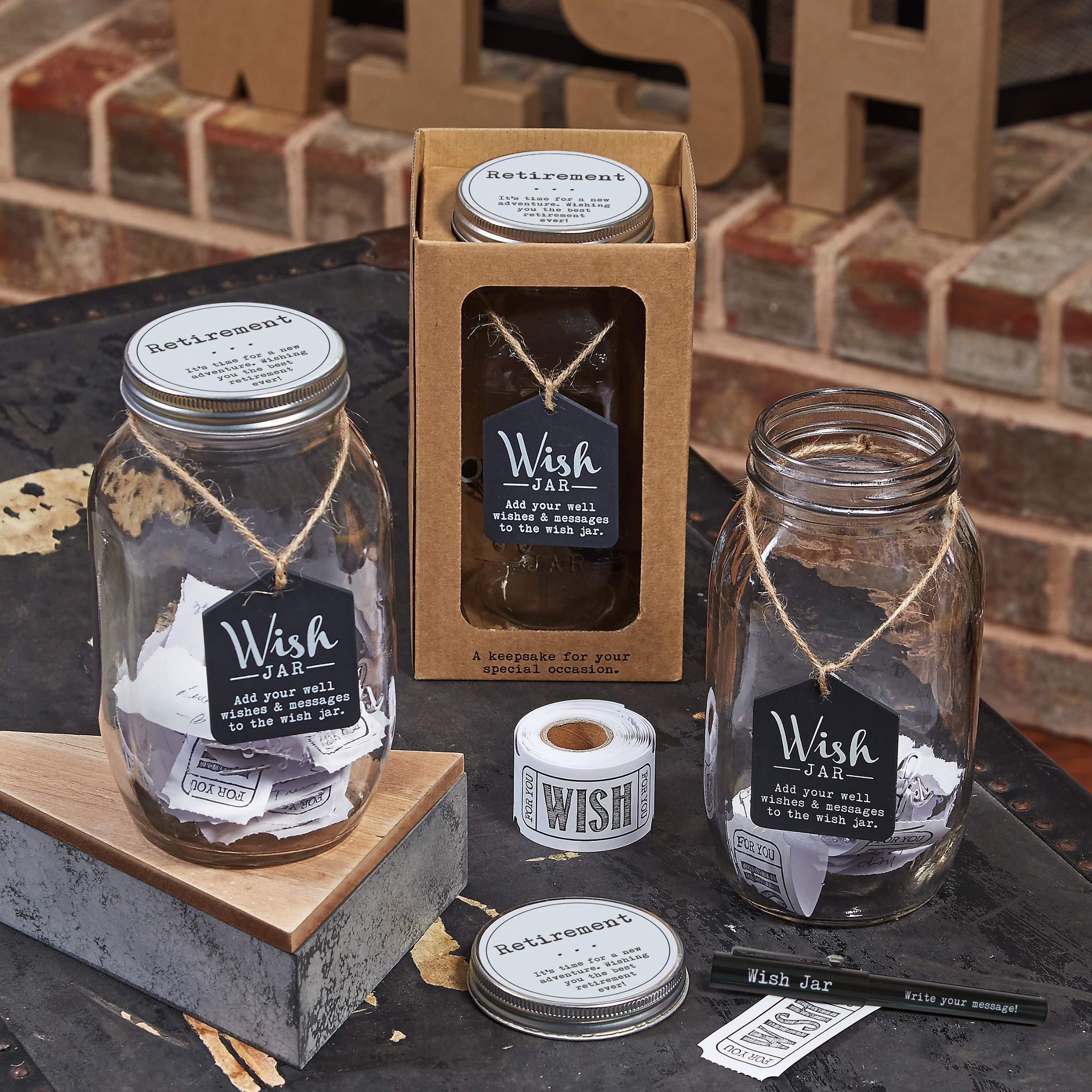 Premium Retirement Wish Jar Gift Set - Includes 100 Tickets, Pen & Decorative Lid - Perfect for Retirement Parties, Farewell Gifts & Memory Keepsakes