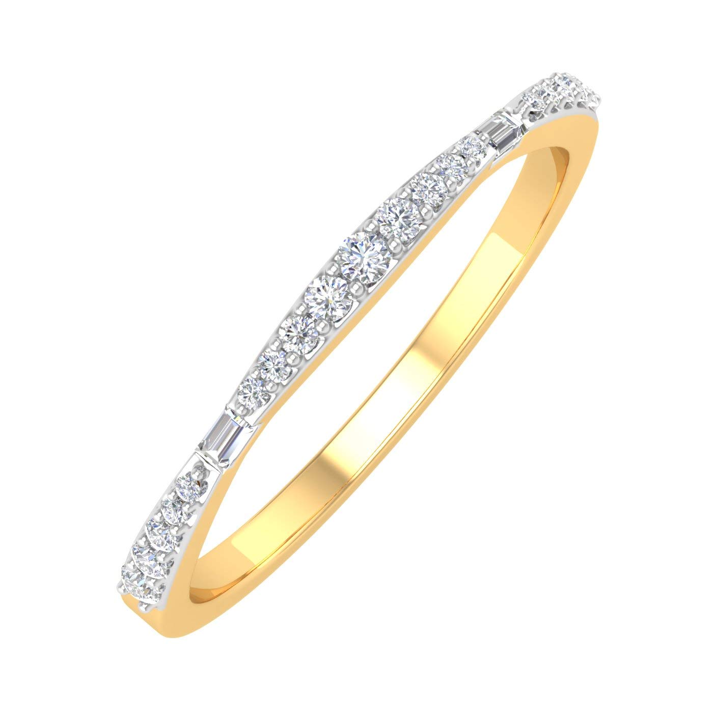 10K Gold Round & Baguette Diamond Wedding Band Ring (0.12 cttw) - IGI Certified | Elegant Bridal Jewelry for Engagement & Anniversary Gifts