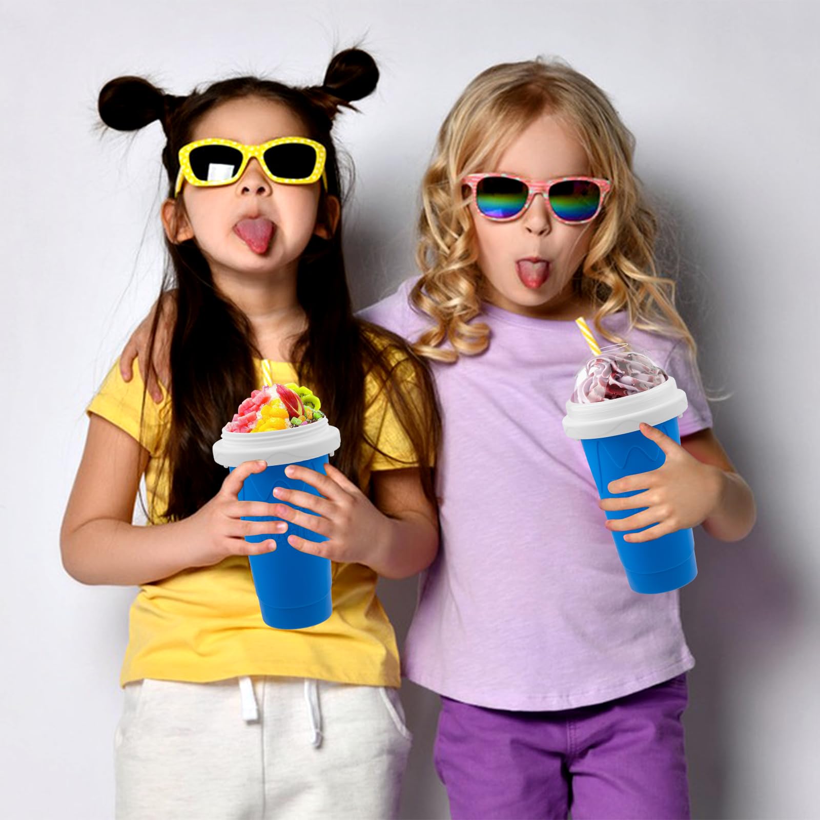 Magic Slushie Maker Cup - DIY Portable Smoothie Squeeze Cup for Juices, Milk & Ice Cream - Double Layer Silica Cup with Lid & Straw - Perfect for Summer Drinks, Parties & Family Gifts (Dark Blue)