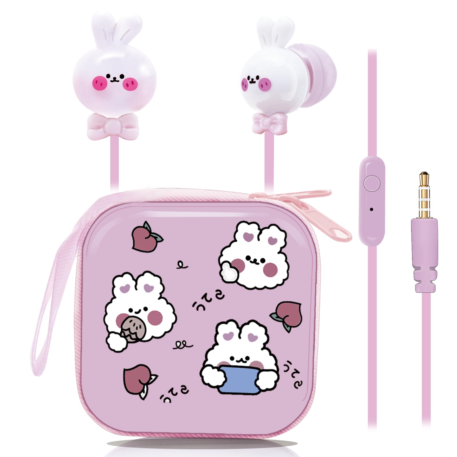 **Adorable Rabbit-Shaped Kids Wired Earbuds with Microphone - Soft Comfortable In-Ear Headphones for School, Travel & Study - Includes Cute Storage Case - Perfect Gift for Girls & Boys (Pink)**    *(Ideal for school, online classes, travel, music, and gaming - lightweight & safe for children's ears!)*