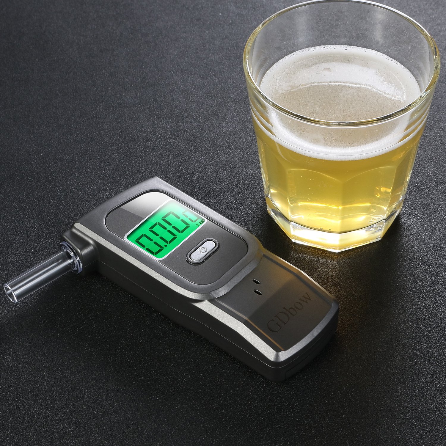 Portable Breathalyzer Alcohol Tester with 32 Test Memory & 5 Mouthpieces - Grey | Accurate BAC Measurement for Personal, Workplace & Road Safety