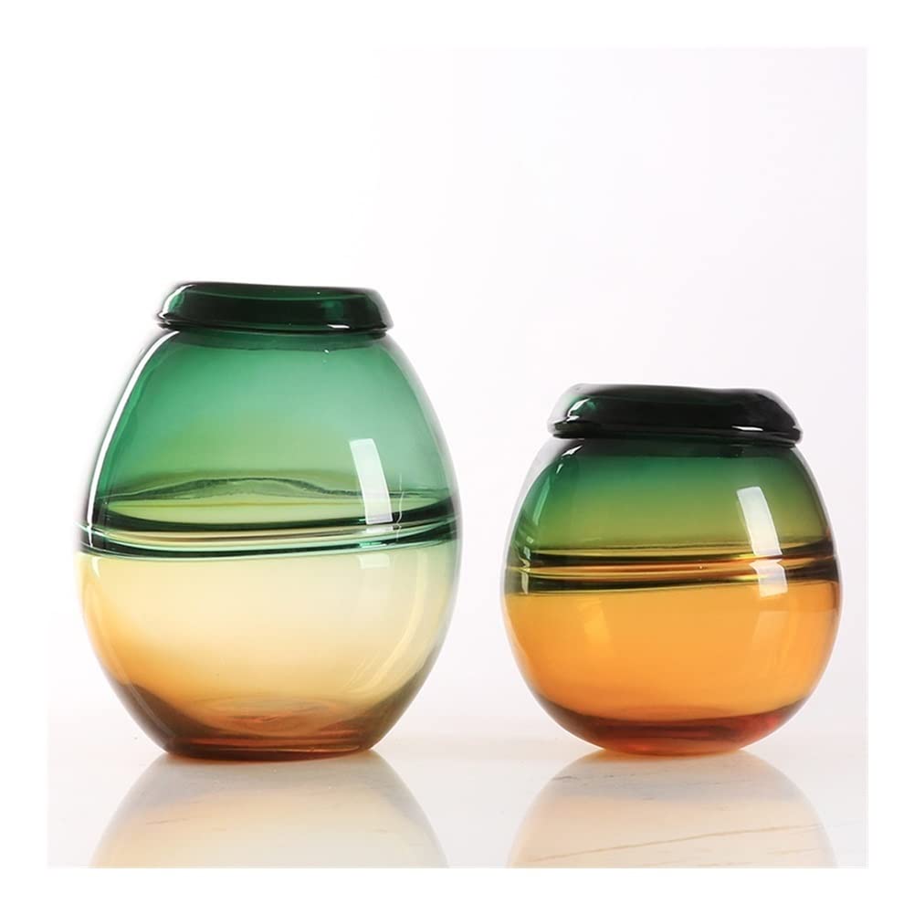 Luxury Gradient Glass Vase Set - 2 Pack Thickened Transparent Hydroponic Flower Vase for Home Decor, Centerpieces, Wedding, Living Room & Office Decoration (Green)