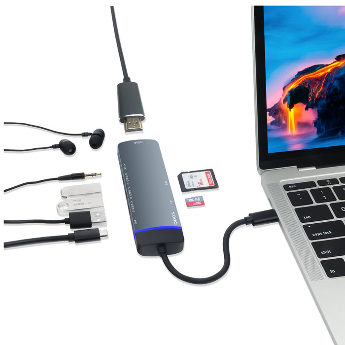 QDOS Powerlink 8-in-1 USB C Hub Multiport Adapter with HDMI, USB 3.0, SD Card Reader - Space Gray - Perfect for MacBook, iPad Pro & Windows Laptops for Work, Travel & Home Office