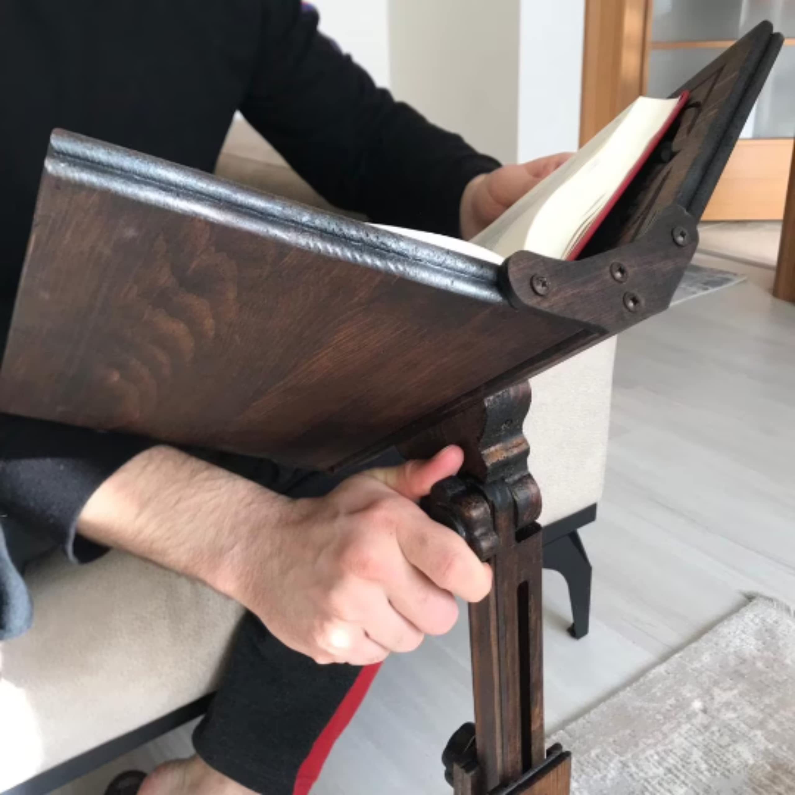 Adjustable Carved Wooden Book Stand Holder for Quran, Bible, Torah - Reading Desk Lectern for Dictionary, Cookbooks & Large Books - Perfect for Religious Study, Kitchen & Office Use