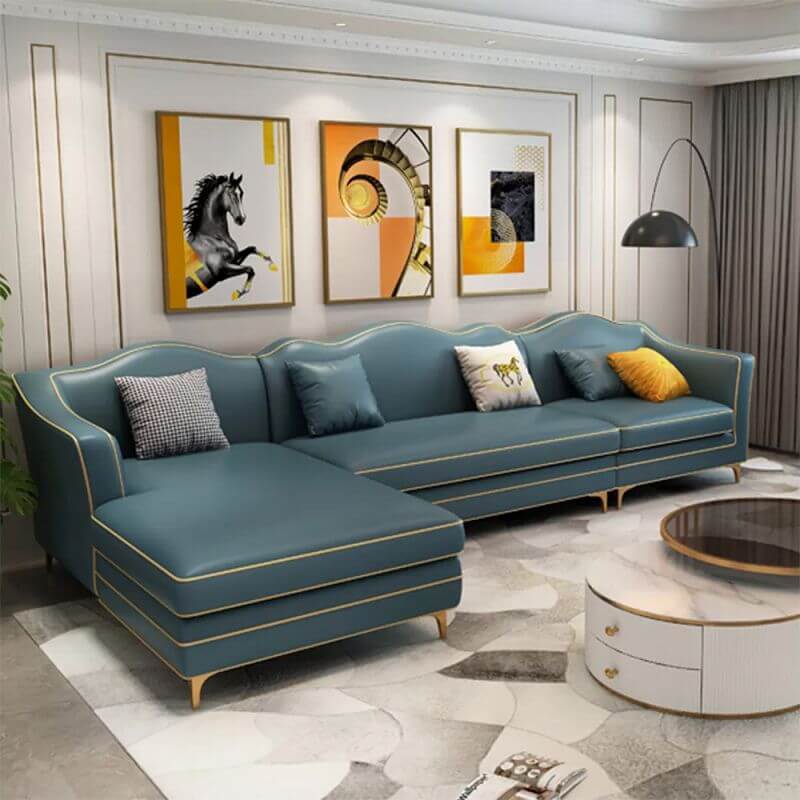 Modern Modular Leather Sofa for Living Room - Medieval Style Square Armrests - Perfect for Small Spaces, Apartments & Home Theater Seating