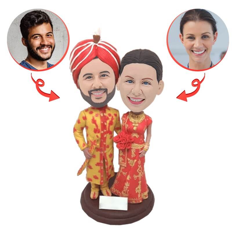 Custom Indian Wedding Bobbleheads - Personalized Couple Figurines for Wedding Gifts, Anniversaries & Home Decor - Unique Bride & Groom Cake Toppers for Hindu, Sikh & South Asian Weddings