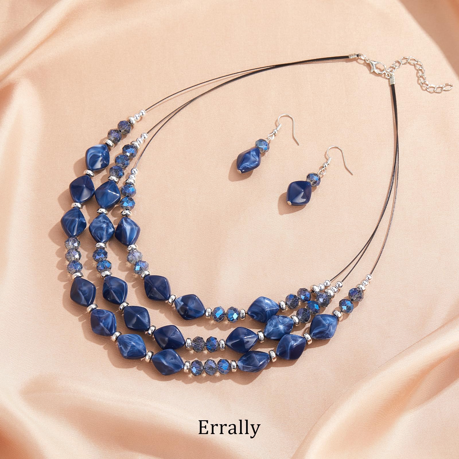 3 Layered Chunky Statement Necklace for Women - Beaded Strand Necklace Set with Matching Earrings - Boho Fashion Jewelry - Perfect Gift for Her - Great for Parties, Weddings & Date Nights