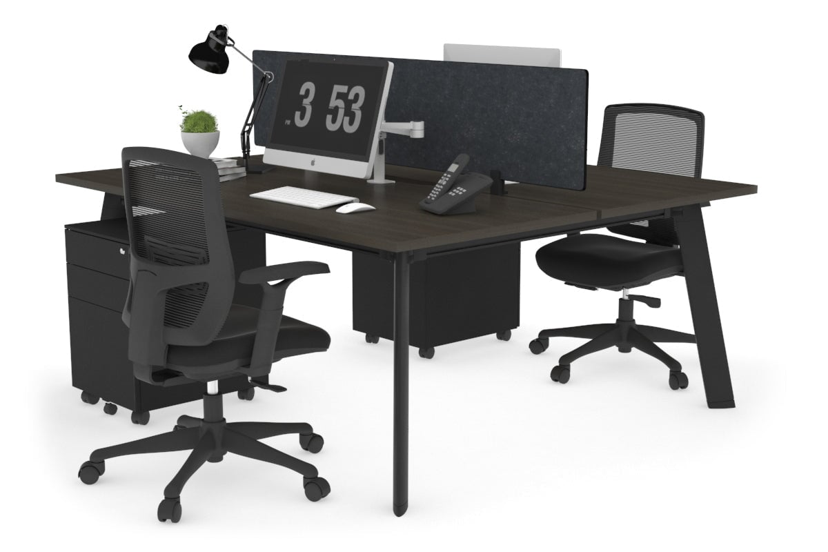 2 Person Workstation Black Frame - 1400L x 800W with Cable Management | Dual Office Desk for Home & Business | Perfect for Shared Workspaces & Collaborative Environments